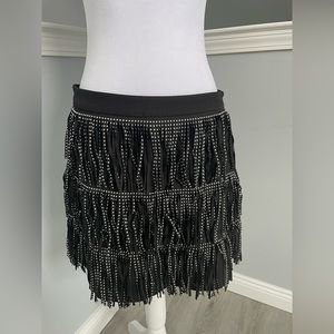 Studded black fringe skirt